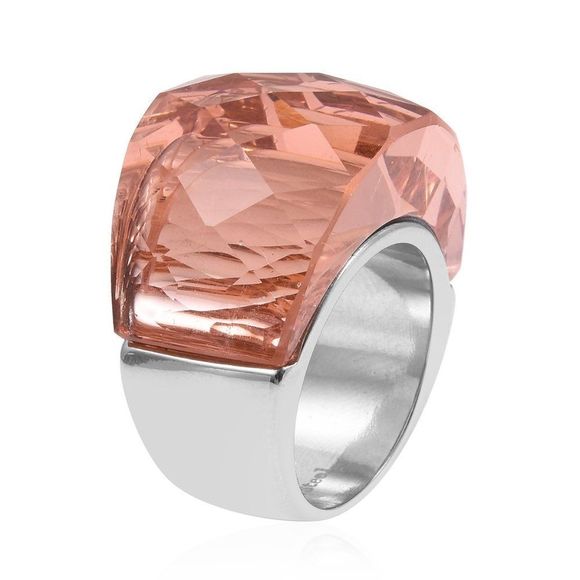 Simulated Rose Quartz Stainless Steel Ring - Picture 2 of 4